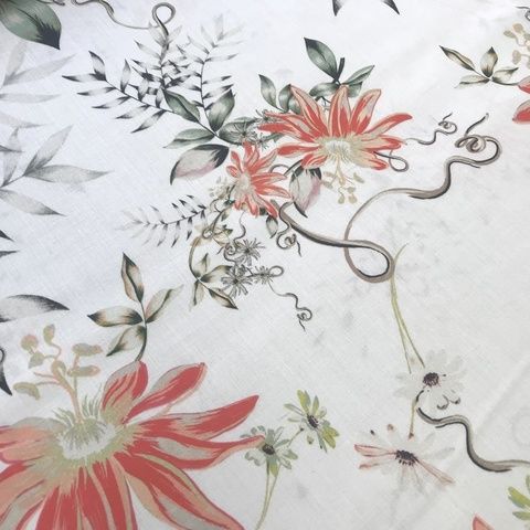 Ткань вискоза белая коралловыми цветами 3257