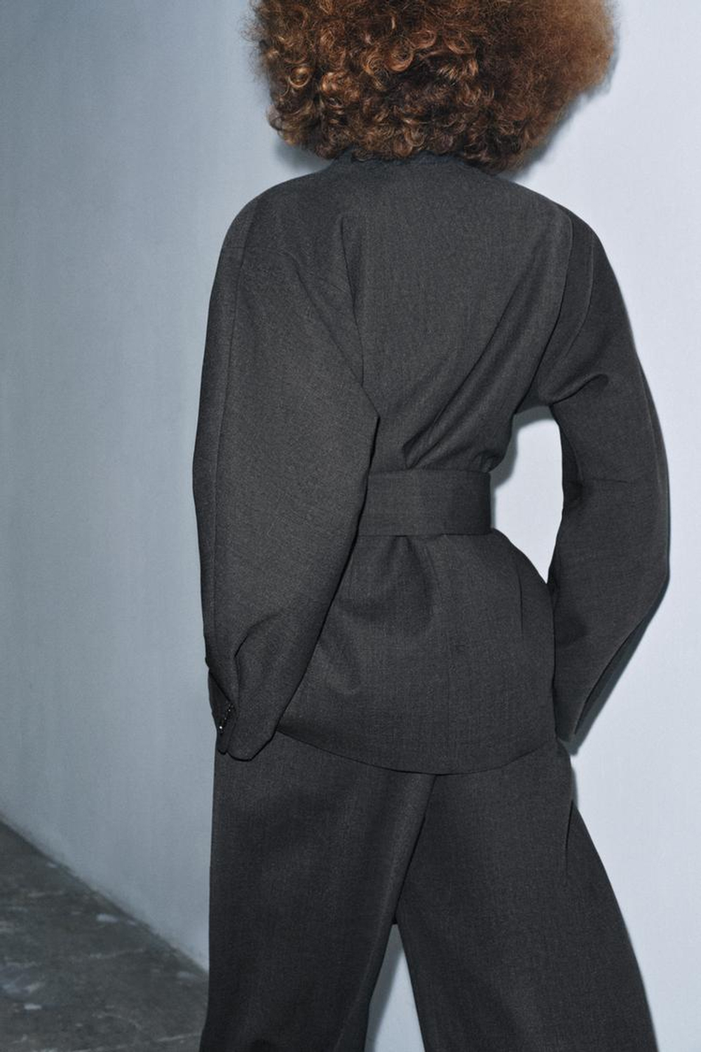 ZARA БЛЕЙЗЕР-КИМОНО ИЗ СМЕСОВОЙ ШЕРСТИ — ZW COLLECTION, ТЕМНО-СЕРЫЙ