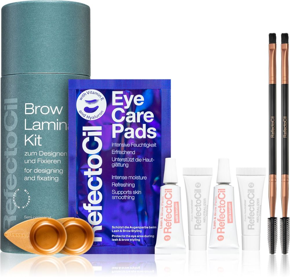 RefectoCil Lash &amp; Brow Perm permanent wave 2 pc + Neutralizer perm neutraliser 2 pc + Eye Care Pads Eye protection papers with nourishing effect 1 pc + brush for eyelashes and eyebrows double-ended 2 pc + Hair dye mixing bowl 2 pc Brow Lamination Kit