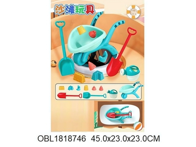 Набор для игры в песок 10 предм. тачка, лейка, 2 лопатки, 6 форм, сетка OBL1818746