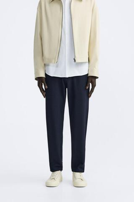 ZARA БРЮКИ КОМФОРТНОЙ ПОСАДКИ ИЗ РЕЛЬЕФНОЙ ТКАНИ, СИНИЙ С МЕЛАНЖЕВЫМ ЭФФЕКТОМ