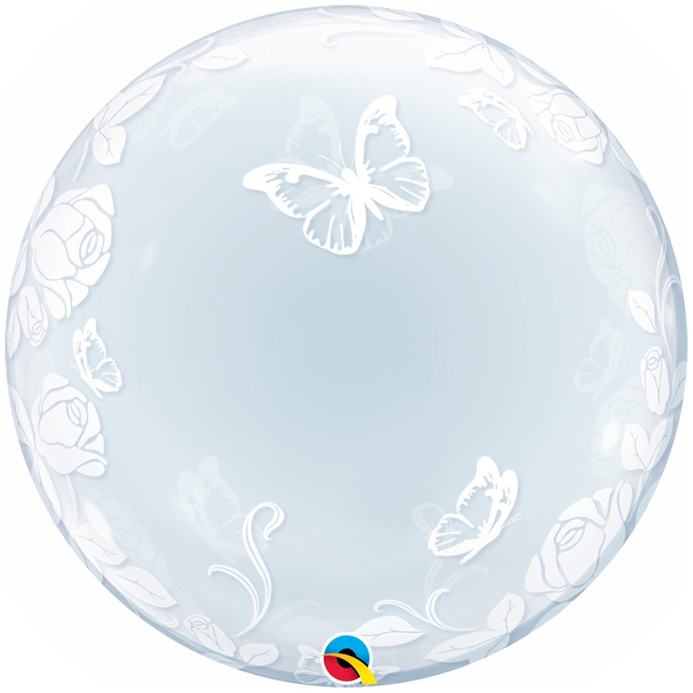 Шар Фольгированный Розы изящные и бабочки Bubble Прозрачный (Персиковый)