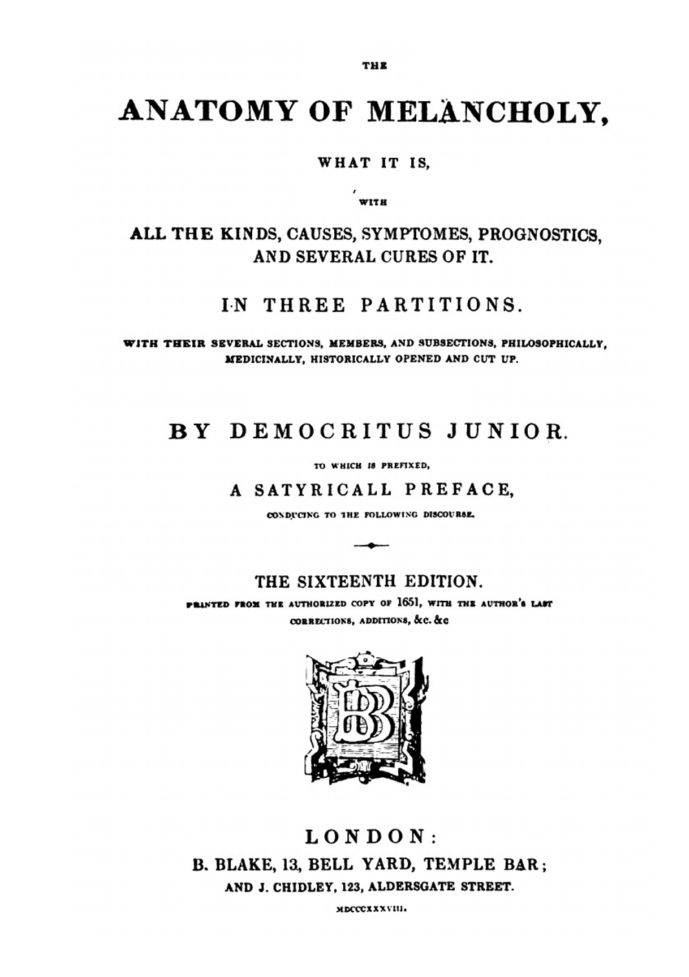 The Anatomy of Melancholy | Robert Burton