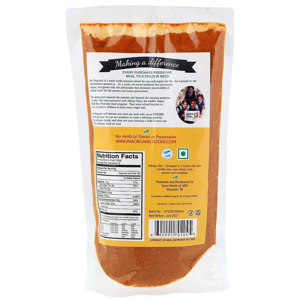 Jiva Organics, Органический порошок из красного перца чили, 200 г (7 унций)