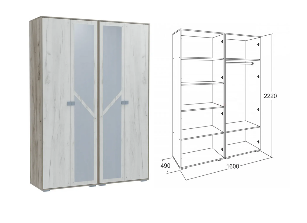 Шкаф 4-х створ. д/белья и одежды Ольга-17 дуб крафт серый/дуб крафт белый