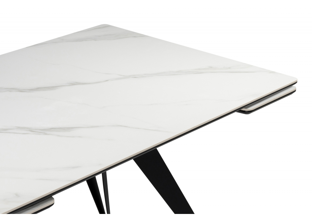 Керамический стол Woodville Дарвин 160(220)х89 белый мрамор snow white, черный