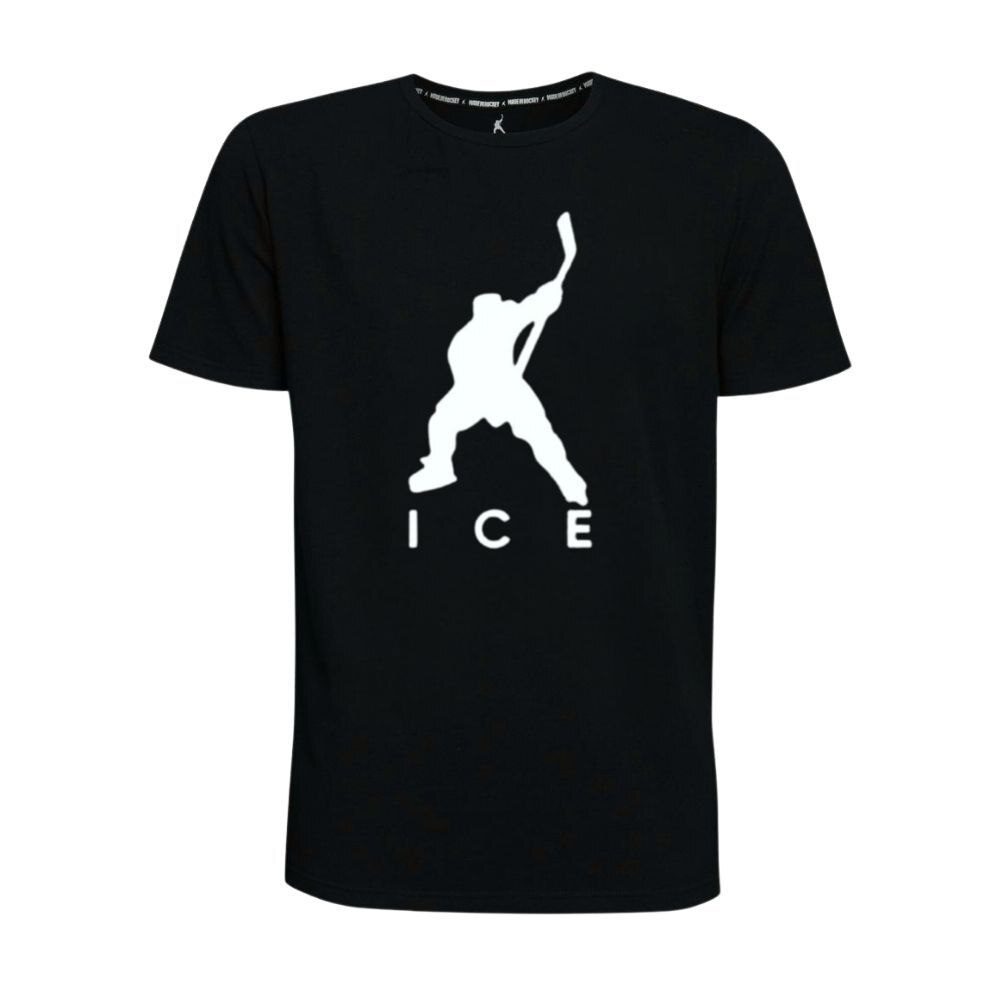 Футболка с белым средним хоккеистом гель и надписью под ним ICE