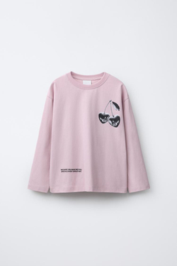 ZARA ЛОНГСЛИВ С ПРИНТОМ «ВИШЕНКИ», РОЗОВЫЙ