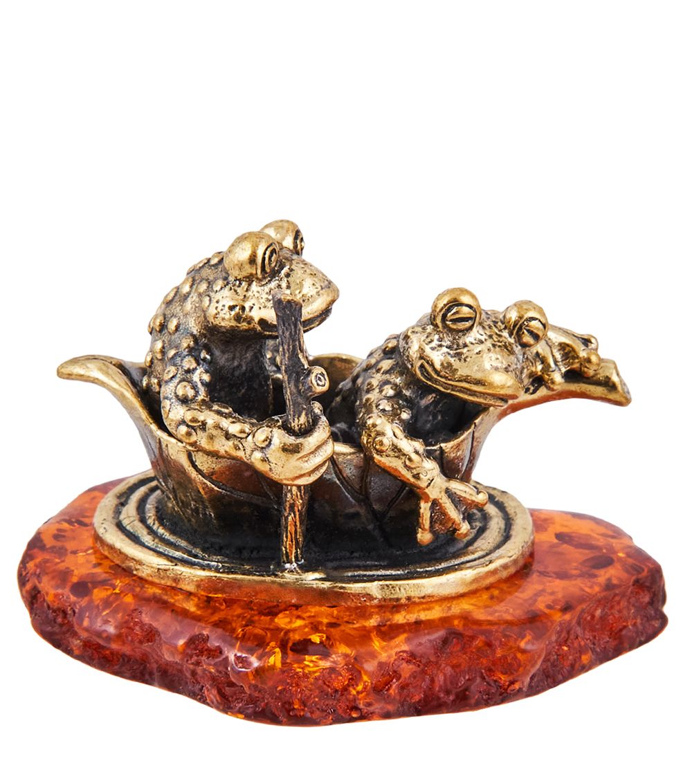 Народные промыслы AM-3697 Фигурка «Лягушки Речная прогулка» (латунь, янтарь)