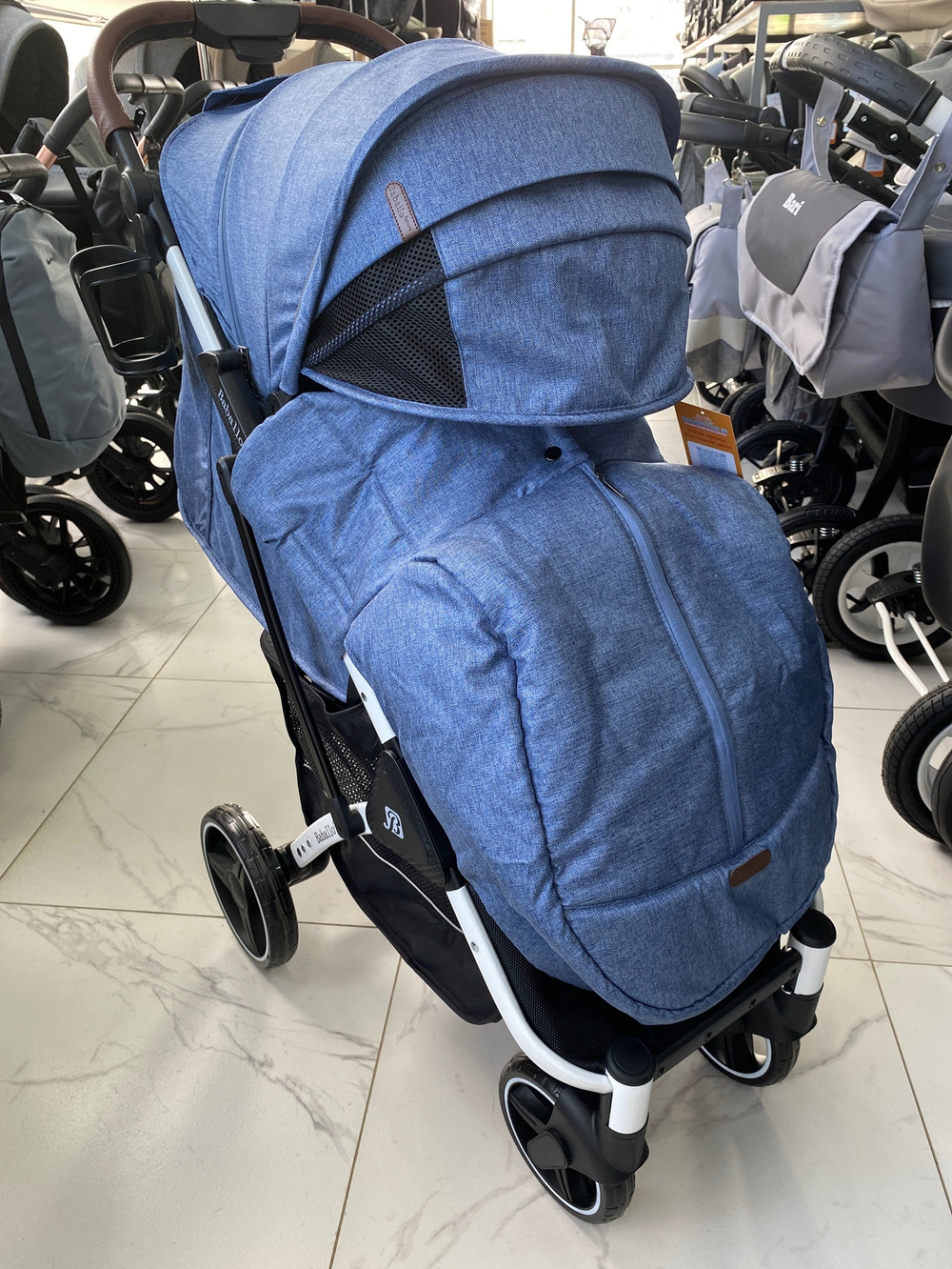 Коляска прогулочная Babalo 2023 Синий белая рама