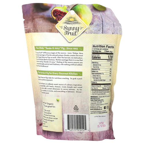 Sunny Fruit, органический сушеный инжир, 5 порционных пакетиков по 50 г (1,76 унции)