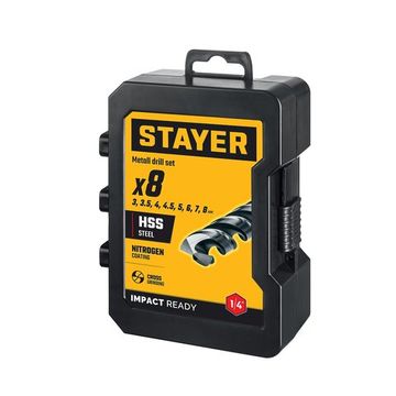 STAYER НЕХ-1/4″, 8 шт, набор сверл по металлу для винтовёртов и шуруповертов IMPACT READY (29603-H8)