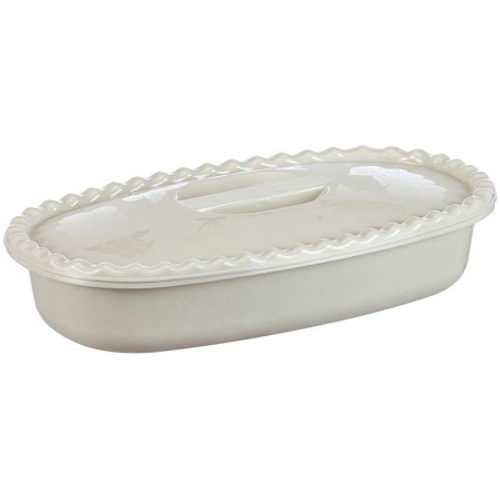 Миска 2,7л пластик Белый ротанг прямоугольная с крышкой