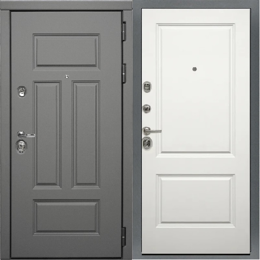 Входная дверь с шумоизоляцией Сударь МД-47 Ясень графит / М7 Софт белый (белый матовый, без текстуры)