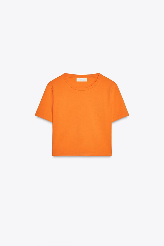 ZARA УКОРОЧЕННАЯ ФУТБОЛКА ИЗ ЭЛАСТИЧНОЙ ТКАНИ, ОРАНЖЕВЫЙ