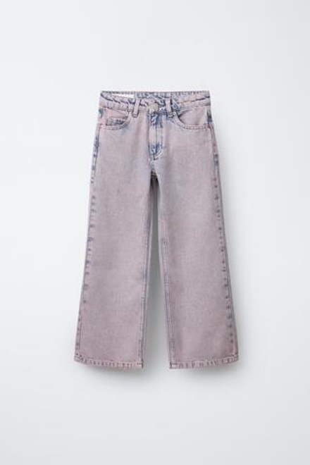 ZARA ДЖИНСЫ WIDE LEG С ЭФФЕКТОМ ПОТЕРТОСТИ, РОЗОВЫЙ