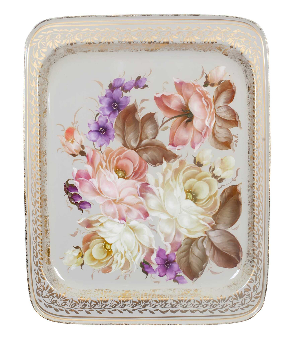 Жостовский поднос декоративный, размер 33х26 см (A13), металлический