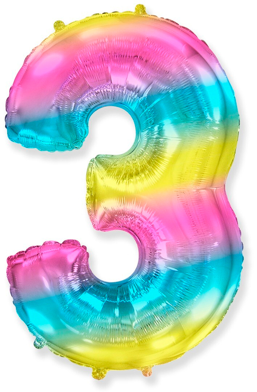 Фольгированный шар Цифра 3 диагональная радуга 102 см