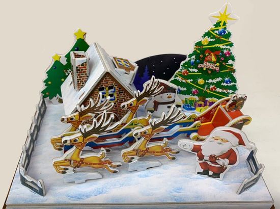 Новогодний 3D пазл "Дед мороз с оленями", 33 детали