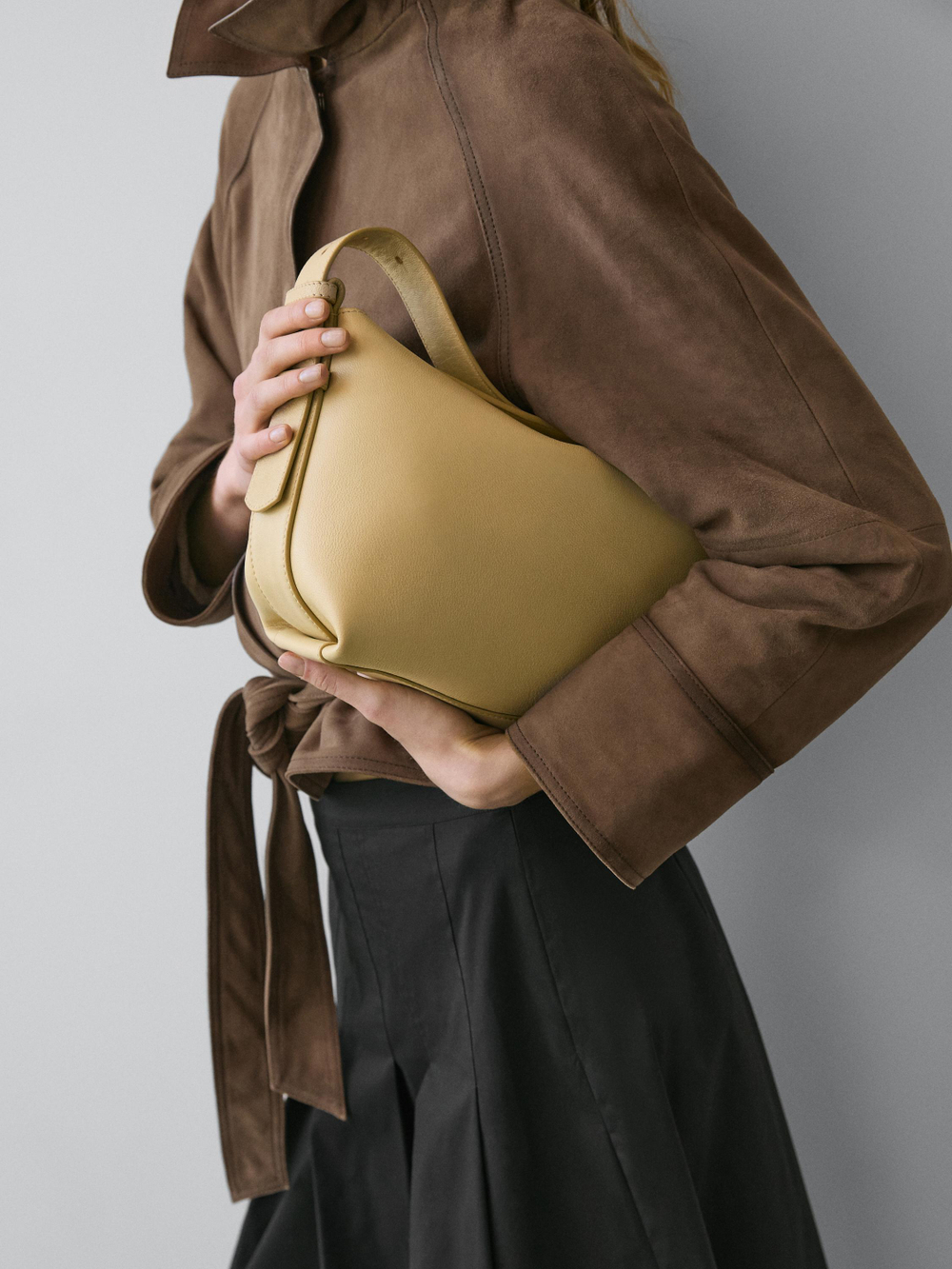 Massimo Dutti Миди-юбка из смесовой хлопковой ткани с плиссировкой, черный