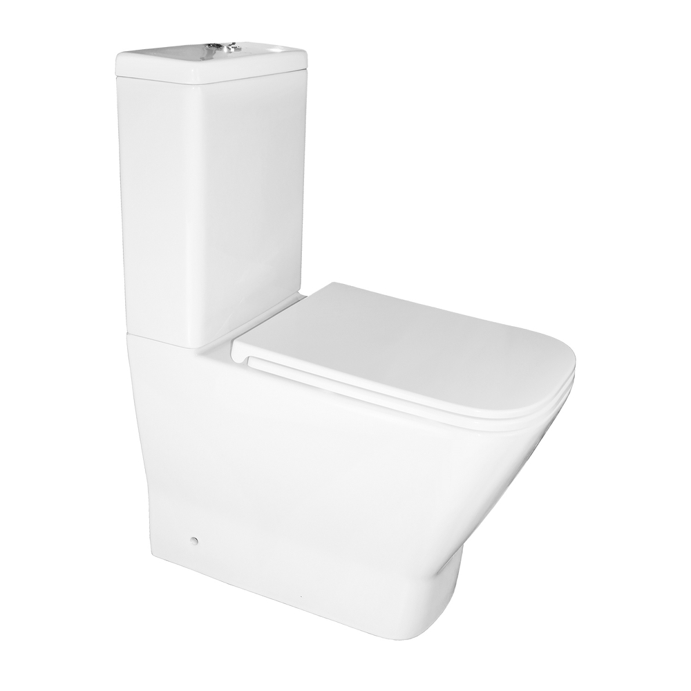 Azario Joy (Торнадо Скрытое) напольный безободковый унитаз в комплекте с бачком и сидением микролифт и арматурой. Размер 620x365x805 мм (2 места)