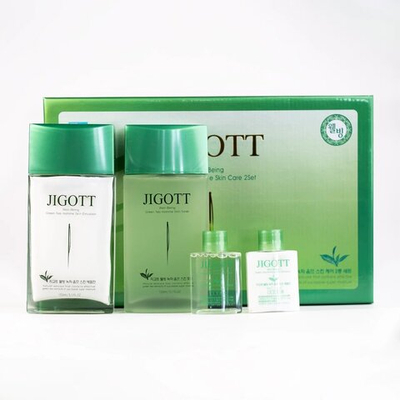 Мужской набор Jigott уход за лицом Зеленый Чай Well-being Green Tea Homme Skin Care тонер, эмульсия