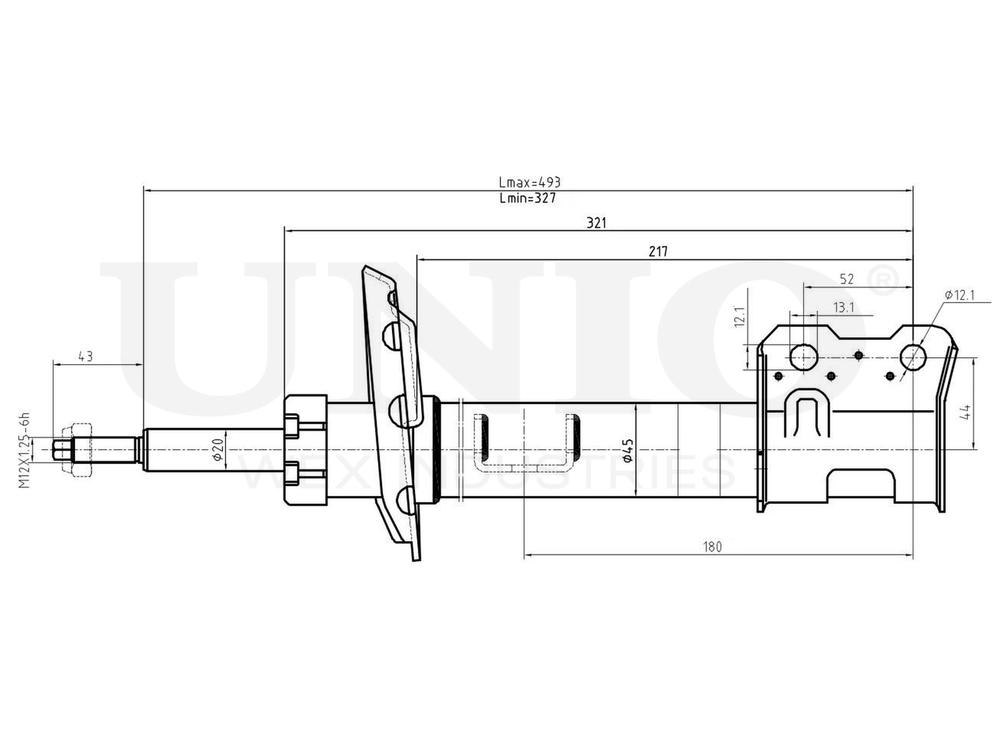 Амортизатор газовый передней подвески левый UNIO SAB-10052