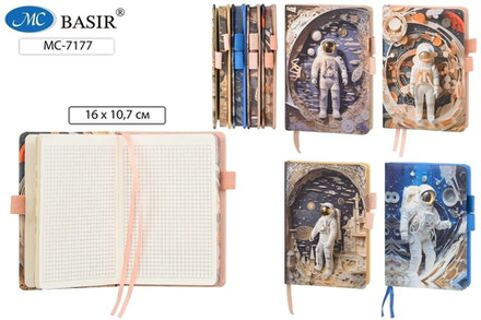Записная книжка А6  80л. 7БЦ "Космонавт" кл., резинки для ручки