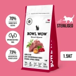 Сухой корм для стерилизованных кошек с ягненком, курицей, клюквой BOWL WOW 1,5кг