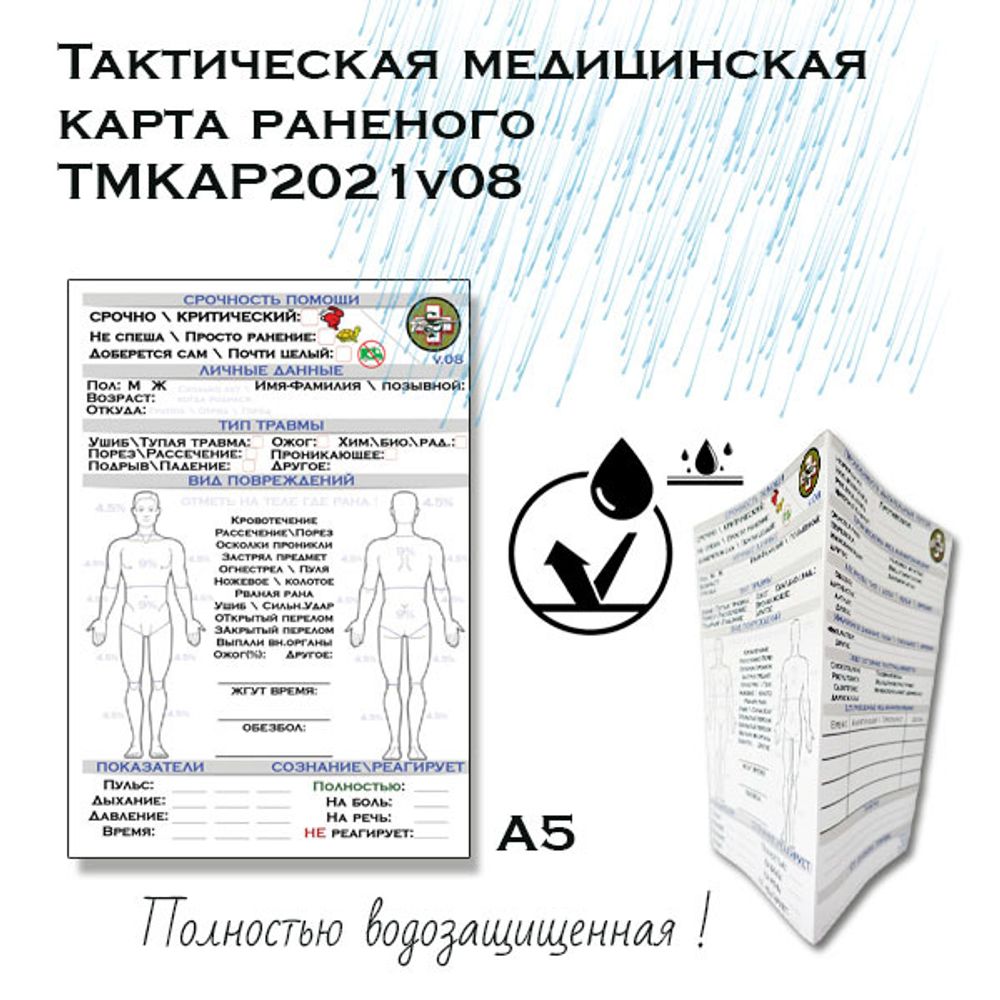 Тактическая медицинская карта раненого ТМКАР2021v08 а5 наклейка