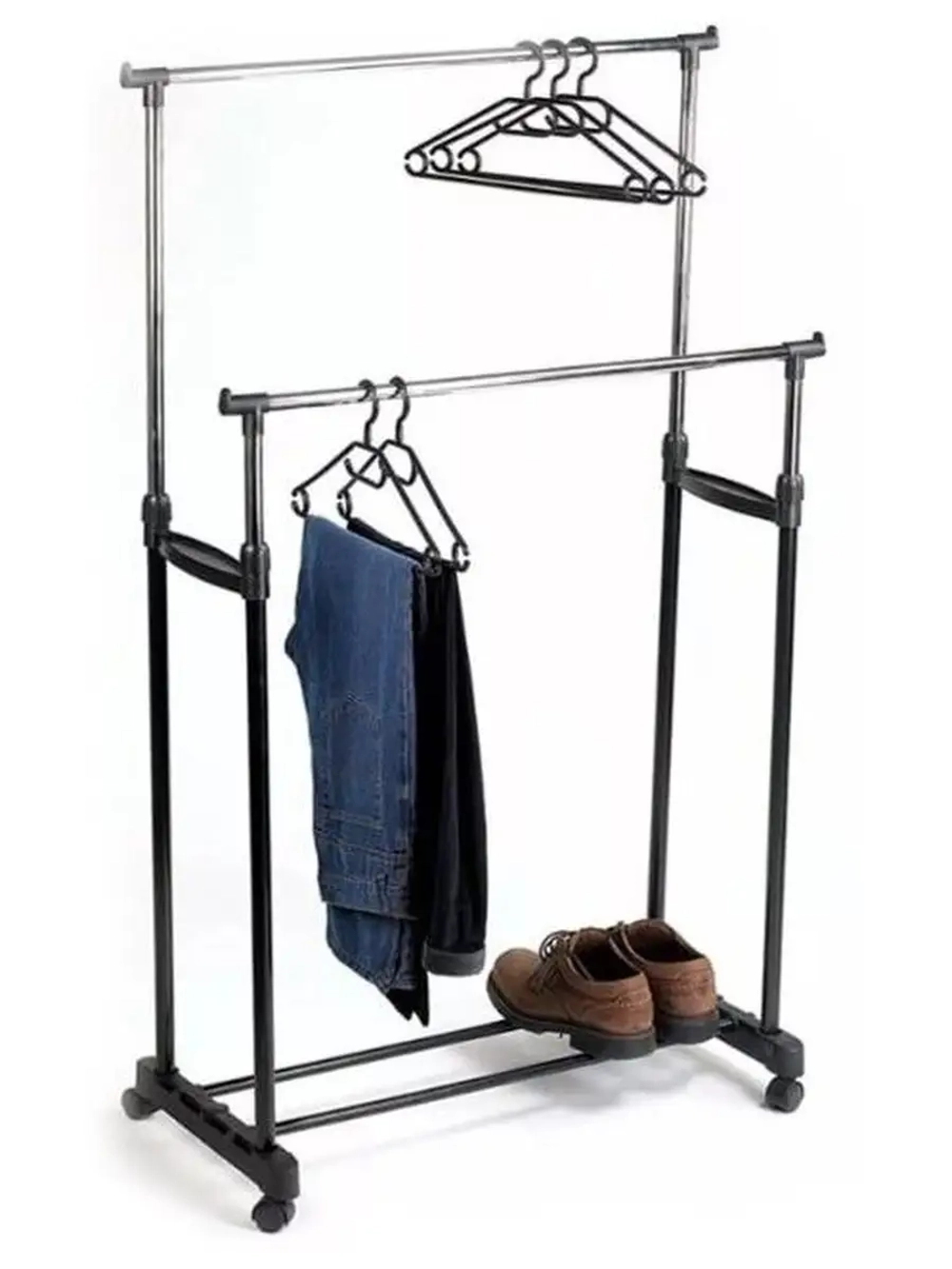 Двойная напольная передвижная стойка для одежды Double-Pole Telescopic Clothes Rack