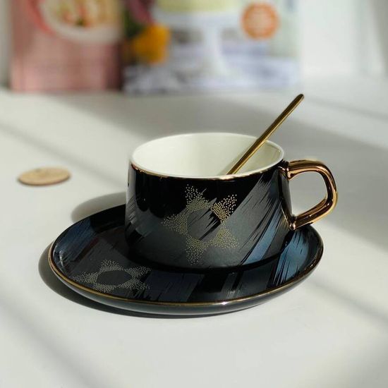 Чайная пара «Штрихи», чашка 220 мл, цвет чёрный
