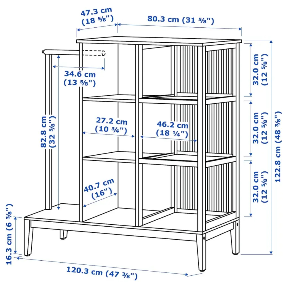 Открытый шкаф-купе с раздвижными дверями - IKEA NORDKISA/НОРДКИСА ИКЕА, 123х47х120 см, светло-коричневый