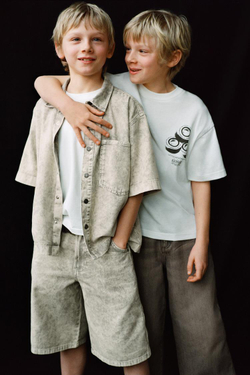 ZARA РУБАШКА С ЭФФЕКТОМ ПОТЕРТОСТИ, СЕРЫЙ