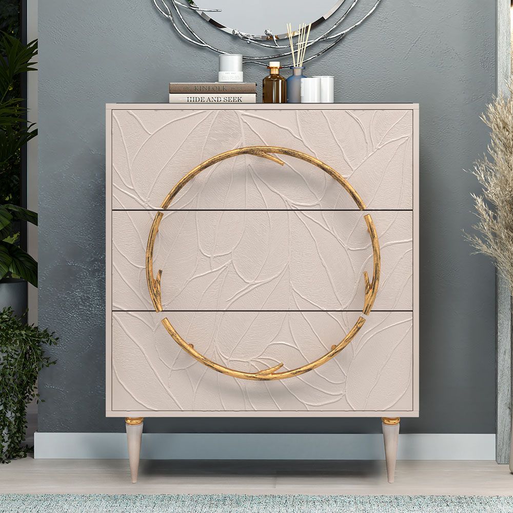 Комод Арт Колор leaves Классик Голд с 3 ящиками Серый агат