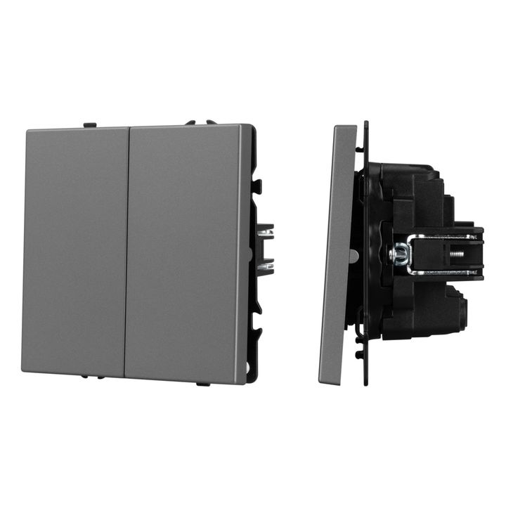 Механизм выключателя двухклавишный перекрёстный SWT-NOBE-MKX2-SFPL-GR (230V, 10A) Arlight 061793