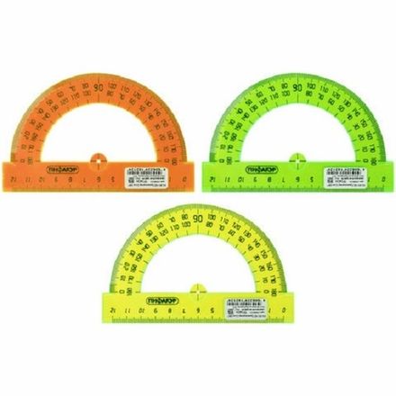 Транспортир пластиковый 12см, 180°, прозрачный, неоновый, 3цв, Пифагор, ассорти, 1шт.