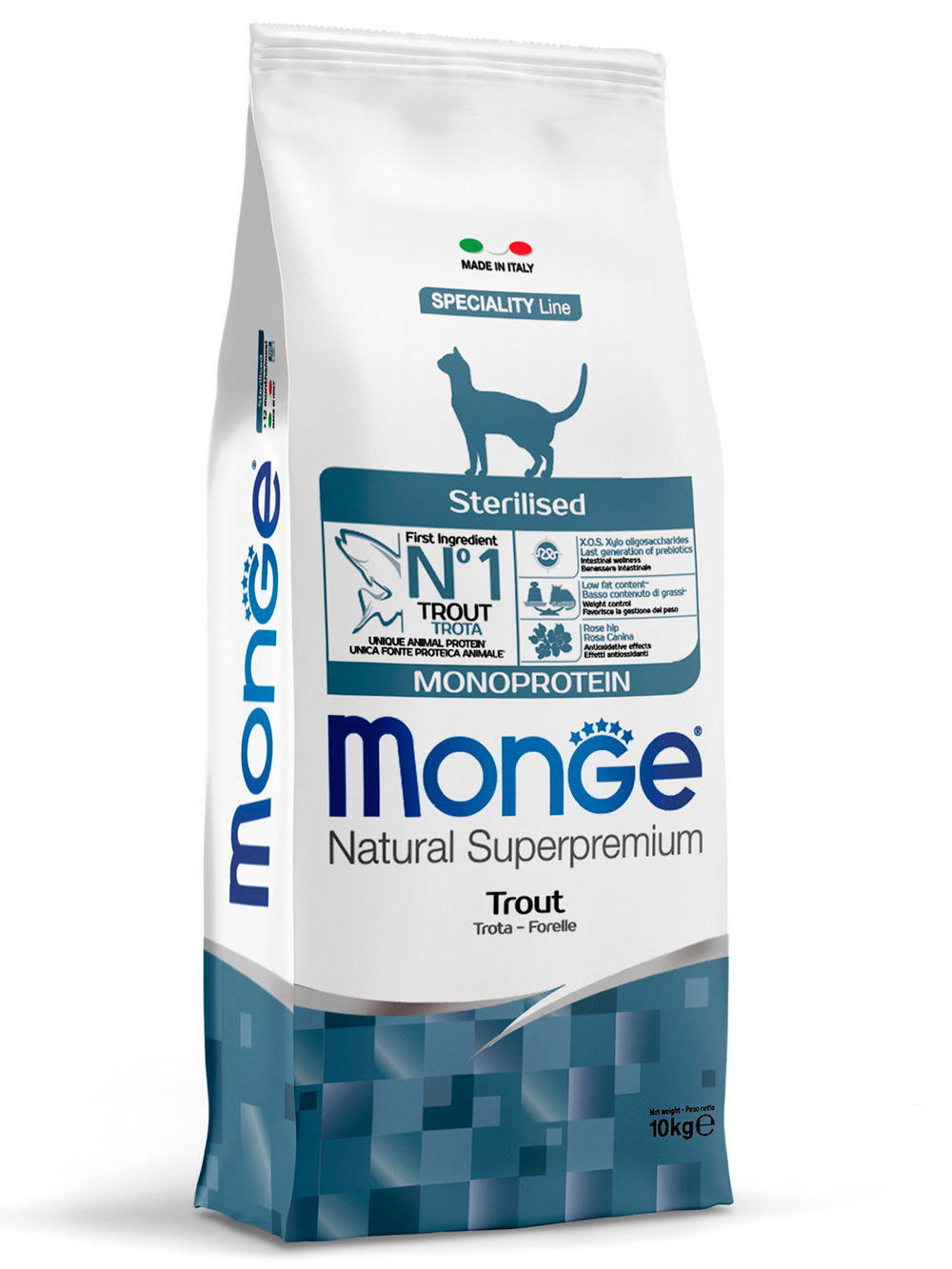 Сухой корм Monge Cat Speciality Line Monoprotein Sterilised для стерилизованных кошек с форелью 10 кг