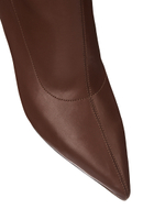 Женские шоколадные ботфорты из кожи на молнии с уникальным каблуком