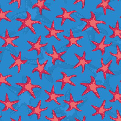 Красные морские звезды на синем