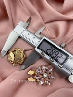 Накладка на пуговицу в форме цветка золотистые с розовыми стразами (клипсы)