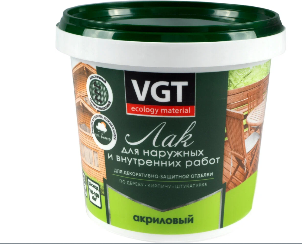Лак VGT акриловый для внутренних и наружных работ глянцевый 0,9кг