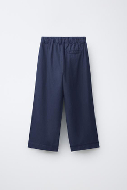 ZARA ПРЯМЫЕ БРЮКИ ИЗ ХЛОПКА И ЛЬНА, СИНИЙ