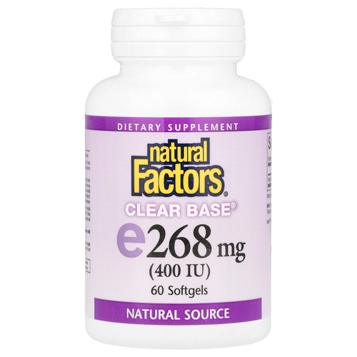 Natural Factors, Clear Base®, витамин E, 268 мг (400 МЕ), 60 мягких таблеток