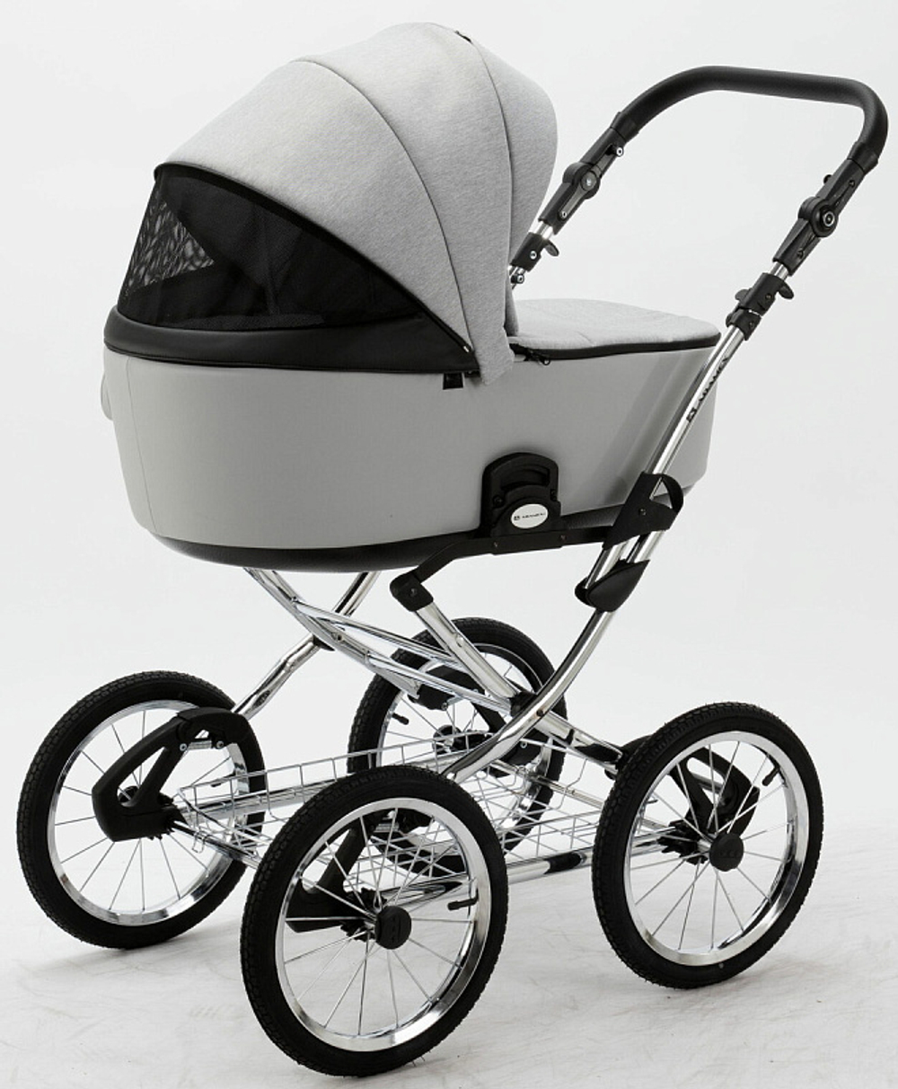 Детская коляска Adamex Porto Retro 2 в 1 PO-PS11 (СВ.СЕРЫЙ+СВ.СЕРАЯ КОЖА)