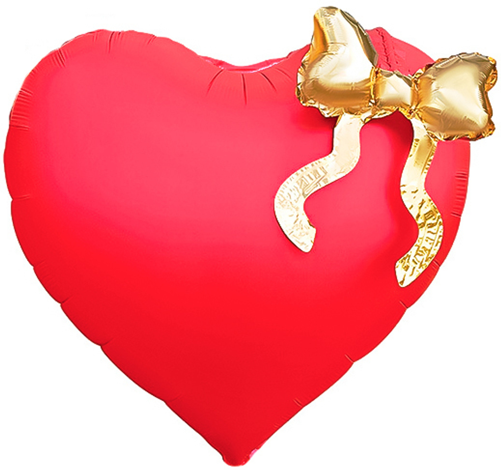 Сердце 22" Золотой бант, Красный Fl