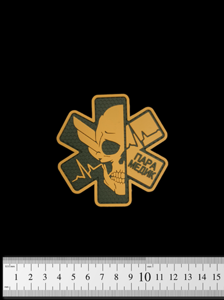 Шеврон Парамедик Звезда жизни с черепом PVC. Олива с койотом