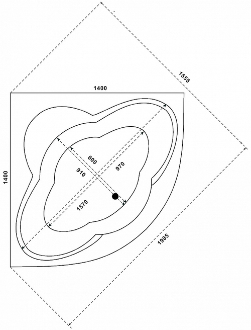 Акриловая ванна Bas Имейджен 139х139 с каркасом В 00056