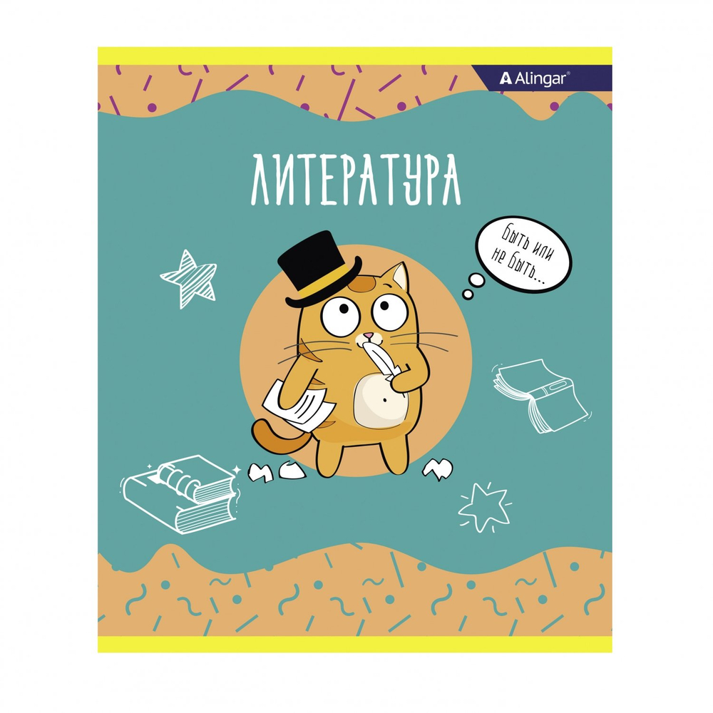 Тетрадь предметная 24л. А5 "Литература " со справочным материалом, скрепка, мелованный картон (стандарт), блок офсет, Alingar "Умный котик"