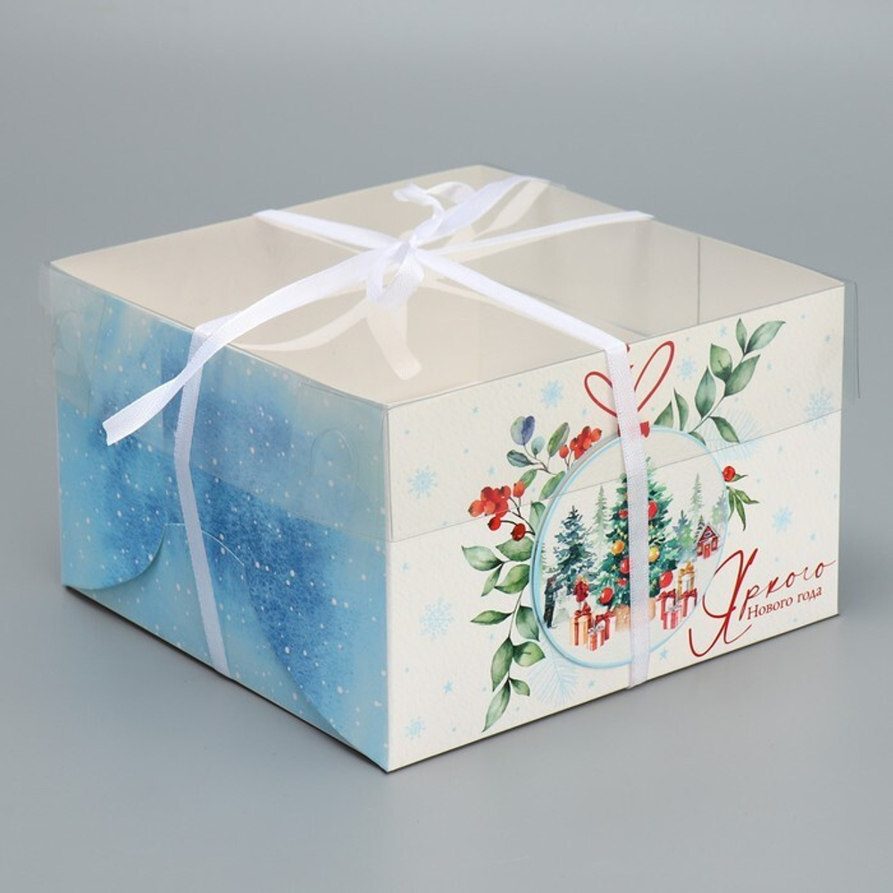 Коробка на 4 капкейка Яркого Нового года, 16*16*10 см